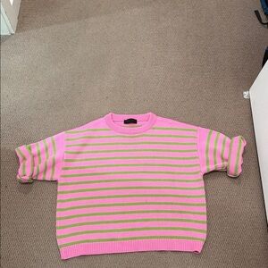 Zara Pink and Green Striped Women's Sweater